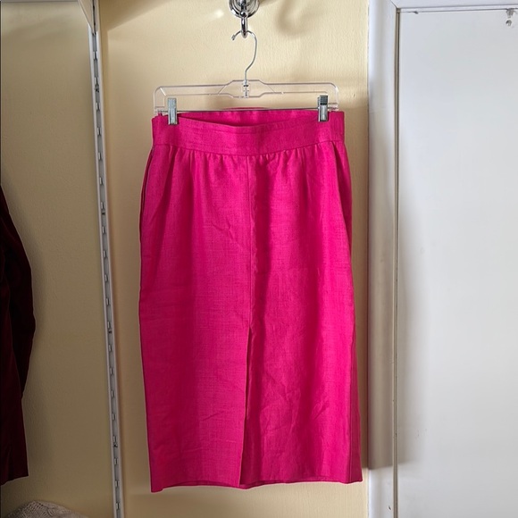 Vintage Yves Saint Laurent Variations Pink High Waisted Linen Pencil Skirt - Picture 2 of 6